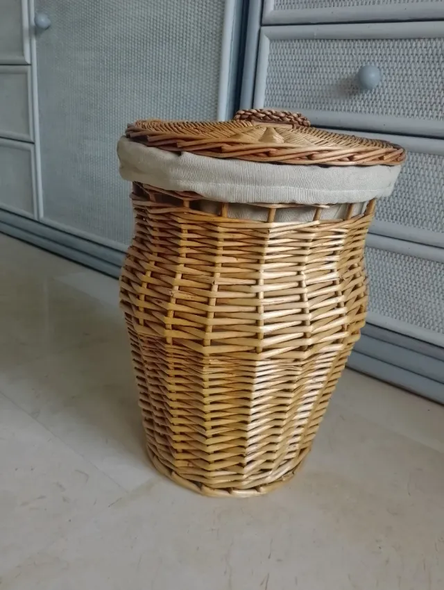 Cesto Mimbre Juguetero/Ropero Forrado Miel