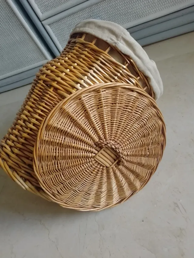 Cesto Mimbre Juguetero/Ropero Forrado Miel