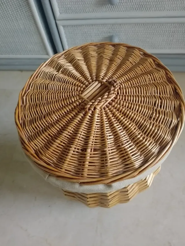 Cesto Mimbre Juguetero/Ropero Forrado Miel