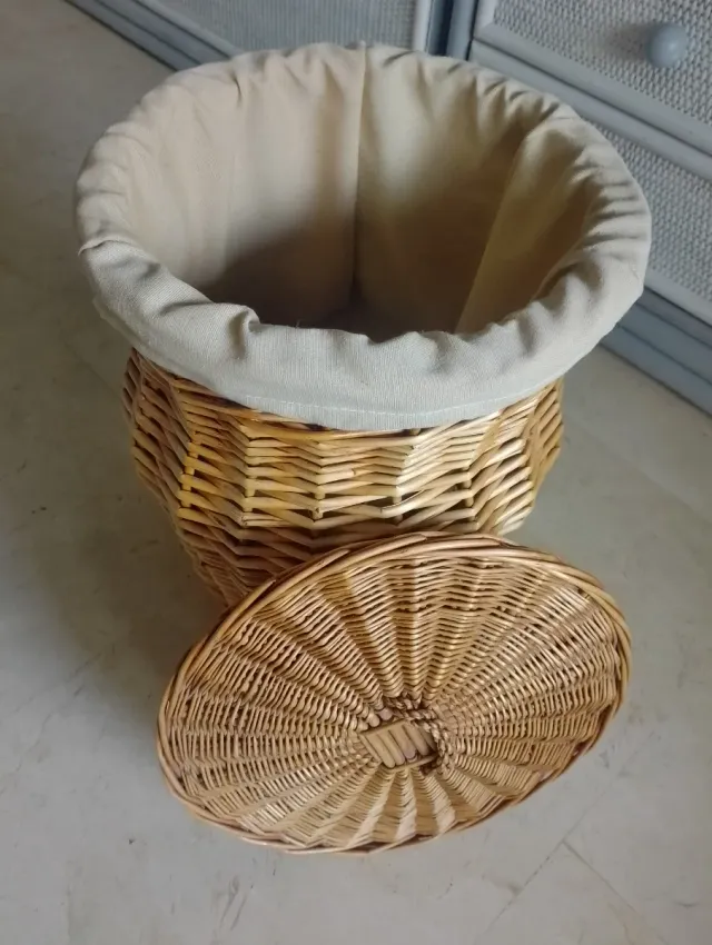 Cesto Mimbre Juguetero/Ropero Forrado Miel