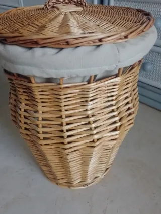 Cesto Mimbre Juguetero/Ropero Forrado Miel