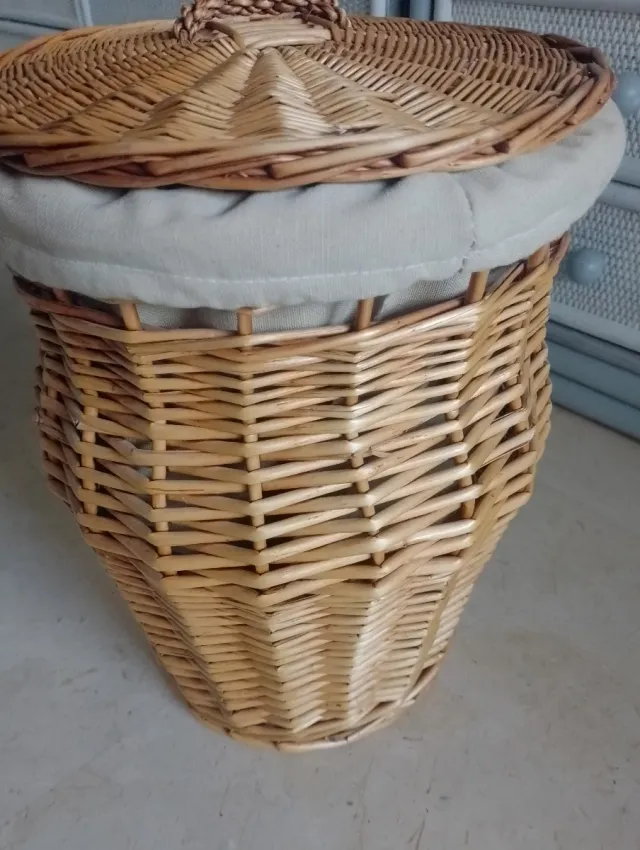 Cesto Mimbre Juguetero/Ropero Forrado Miel