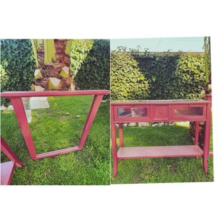 Aparador y espejo recibidor burdeos