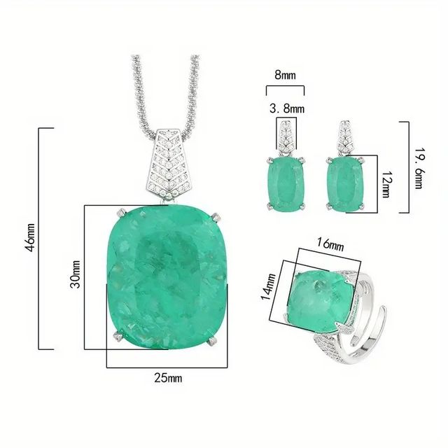 Anillo, Aretes y Collar.Paraiba Baño en Oro Blanco