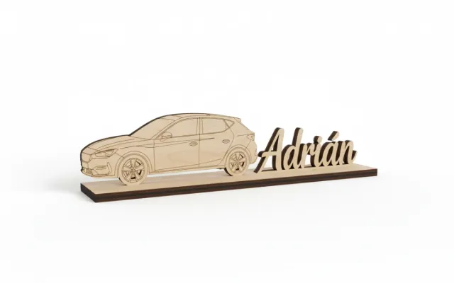 Silueta coche madera con nombre personalizado