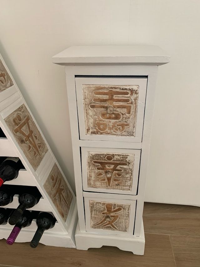 lote 3 muebles oriental botellero y dos cajoneras
