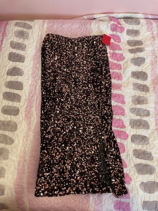 Falda Larga Lentejuelas Negro/Dorado