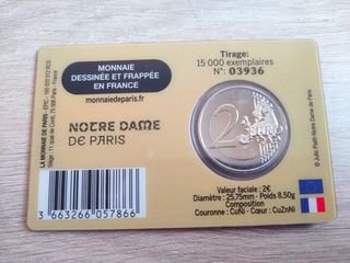 Coincard Moneda 2 euros Francia 2025 Notre Dame
