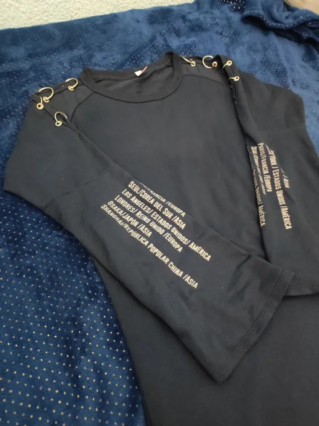 Vestido azúl oscuro con detalles metálicos XL.