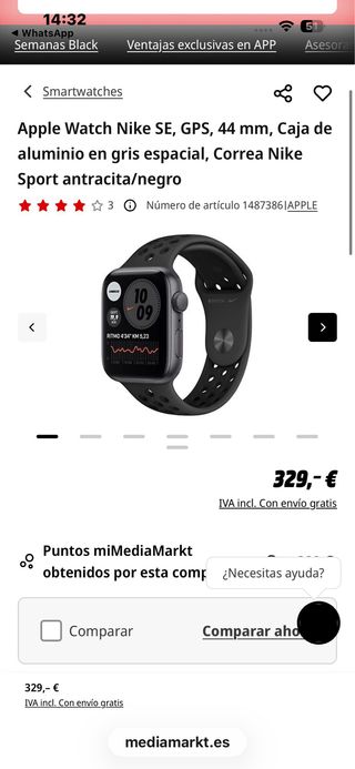 Apple Watch Nike SE GPS 44mm Aluminio