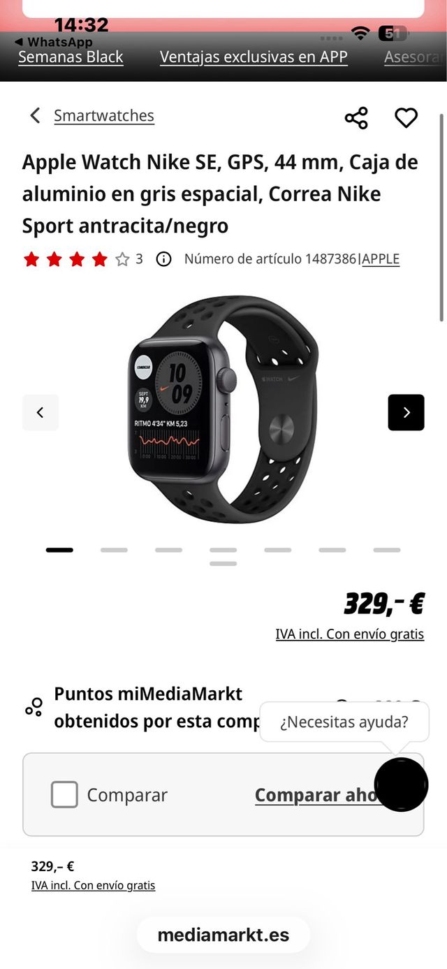 Apple Watch Nike SE GPS 44mm Aluminio