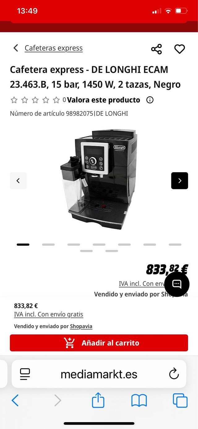 Cafetera DeLonghi ECAM 23.463.B Negra