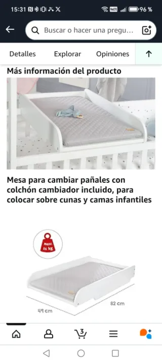 Cambiador para cómoda o cuna