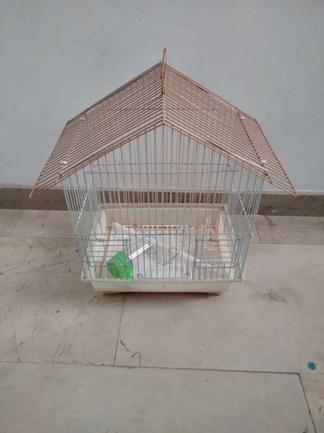 Jaula para pájaros beige y verde