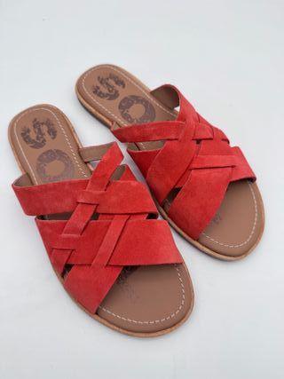 Sandalias SOREL Ella Slide Ante Rojo, talla 38