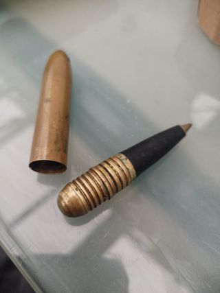 Bolígrafo antiguo latón 1940-50 escritura siglo XX