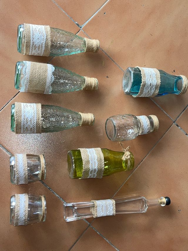 Botellas Decoración Cristal y Yute