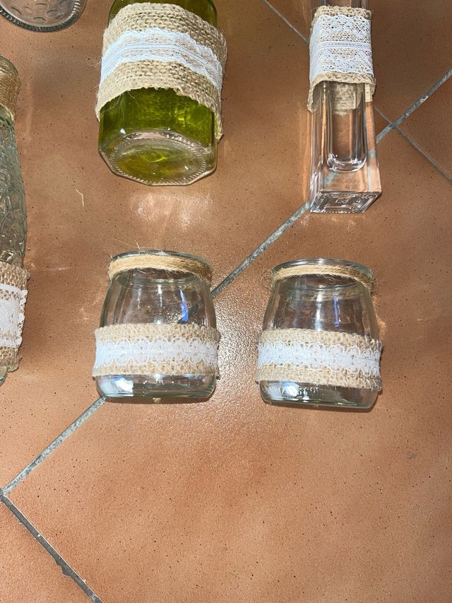 Botellas Decoración Cristal y Yute