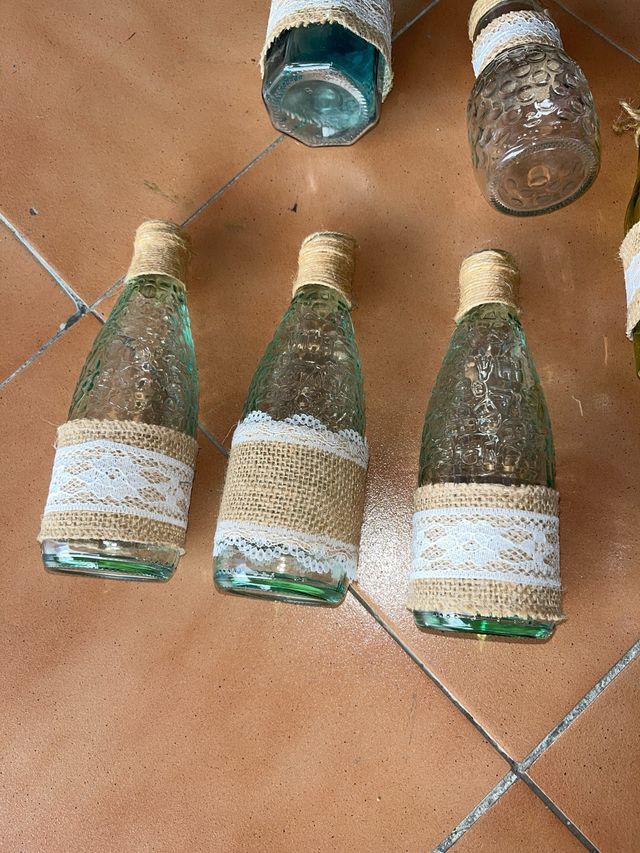 Botellas Decoración Cristal y Yute