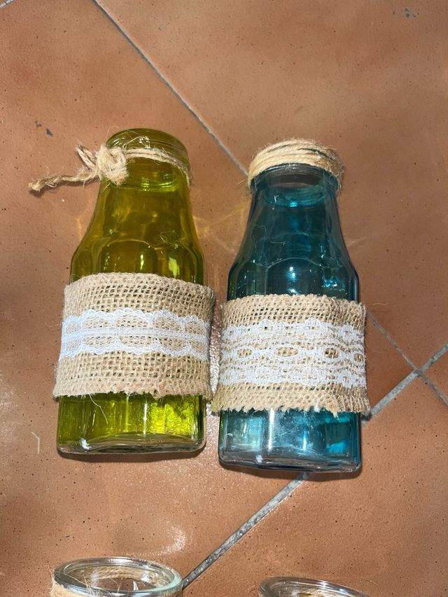 Botellas Decoración Cristal y Yute