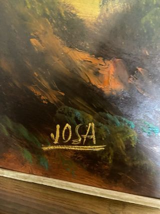 Cuadro antiguo paisaje caza con ciervo