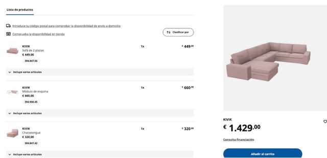 Sofá modular Kivik Ikea rosa claro