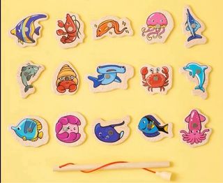 Juego Pescar Montessori Madera Animales Marinos