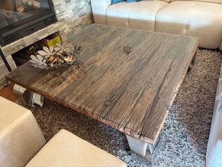 Mesa Centro Madera y Cristal 120x120 patas acero i