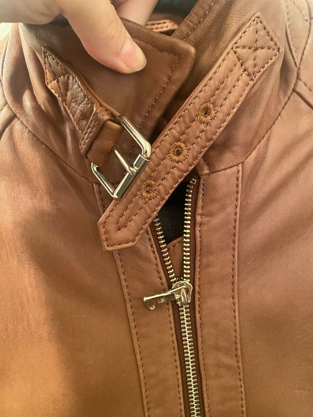 Cazadora Biker Piel Massimo Dutti Marrón