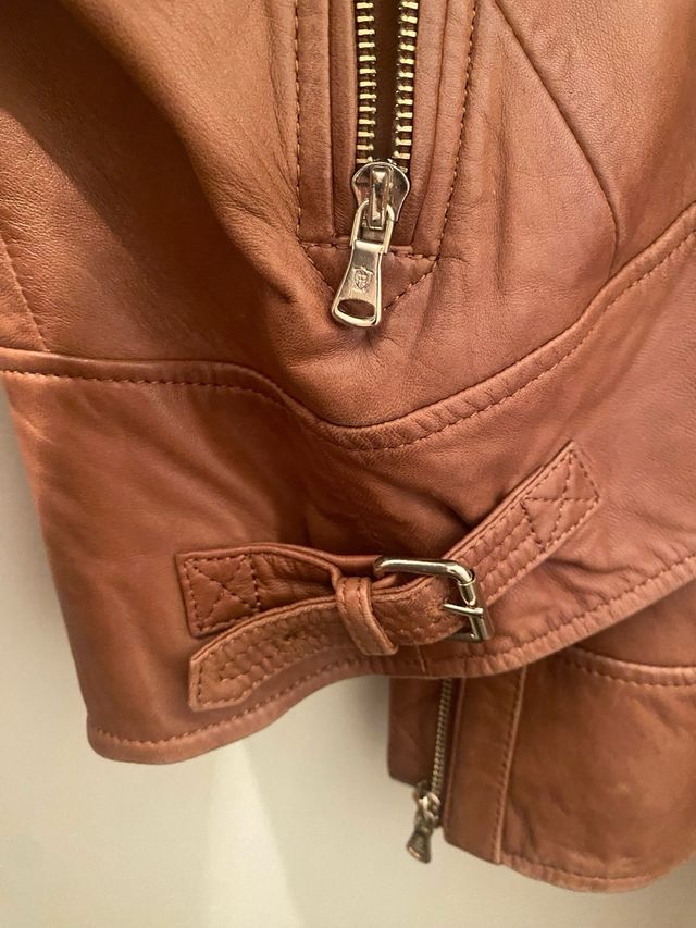 Cazadora Biker Piel Massimo Dutti Marrón