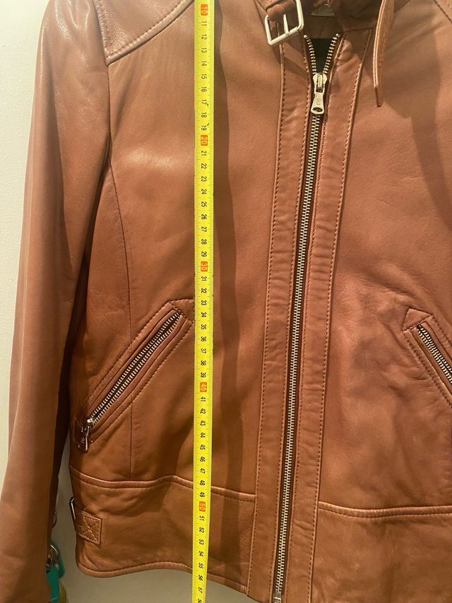 Cazadora Biker Piel Massimo Dutti Marrón