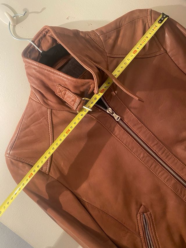 Cazadora Biker Piel Massimo Dutti Marrón