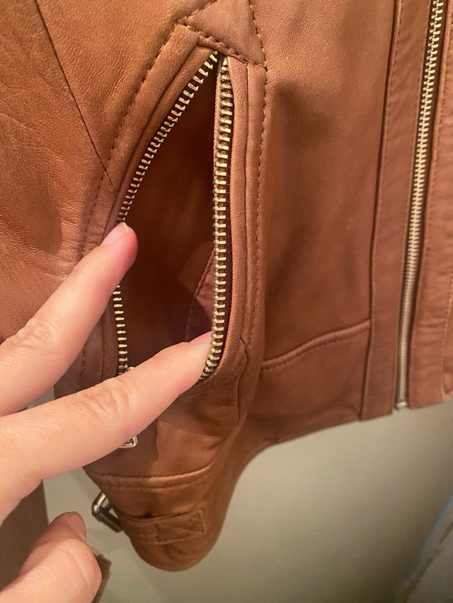 Cazadora Biker Piel Massimo Dutti Marrón