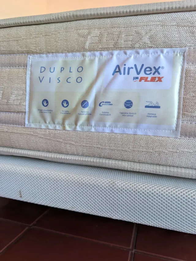 Base Cama 135x182 +Colchón Visco +6 Patas +funda