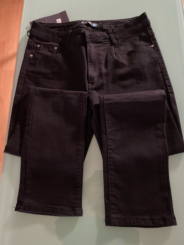 Pantalón largo recto mujer T46 negro nuevo