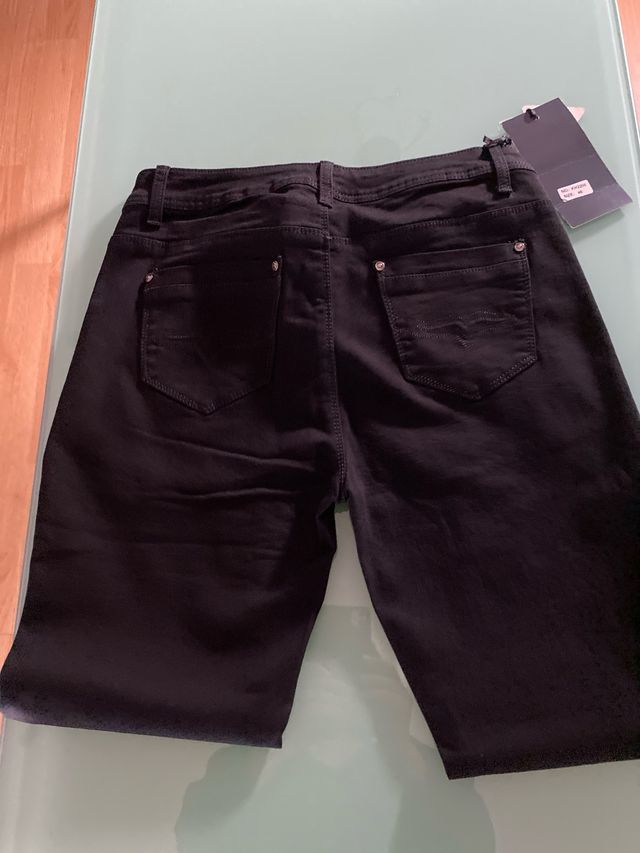 Pantalón largo recto mujer T46 negro nuevo