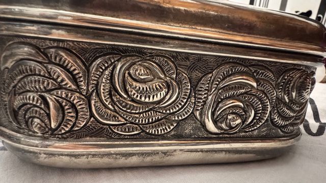 Caja Joyero Vintage Plateada Rosas