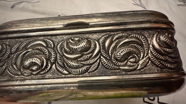 Caja Joyero Vintage Plateada Rosas