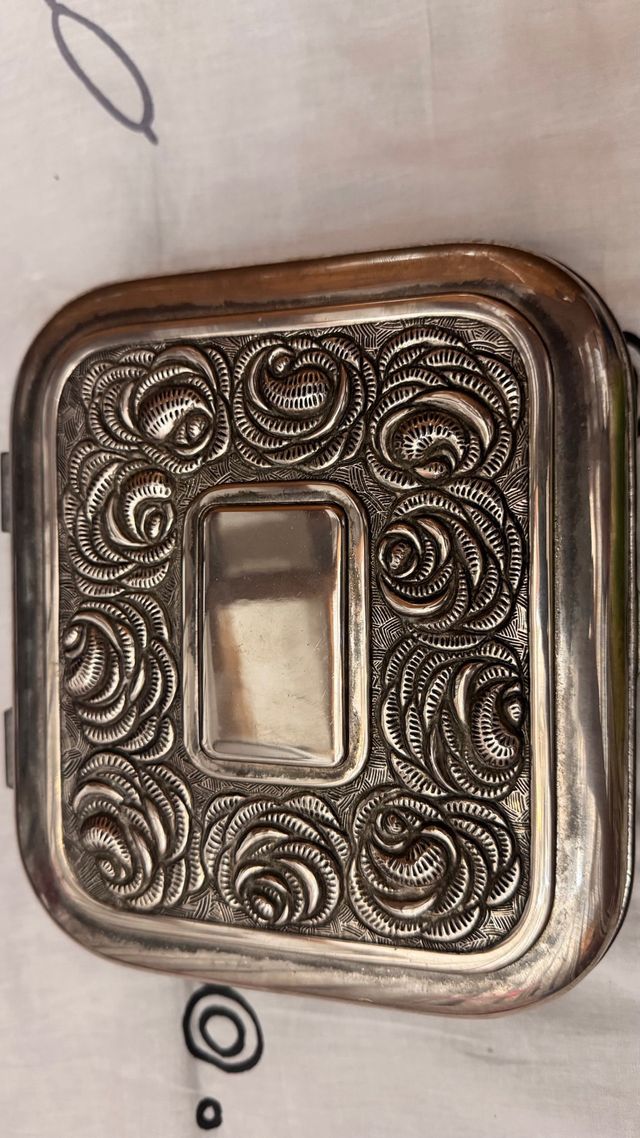 Caja Joyero Vintage Plateada Rosas
