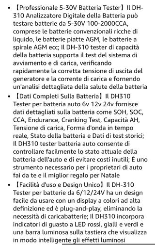 Tester Batteria Auto 100-2000CCA