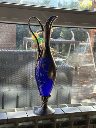 Jarrón cristal bohemia plata tallado