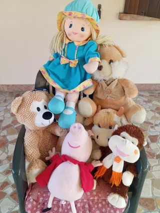 Lotto Peluche Bambola Orso Mucca Maiale Scimmia