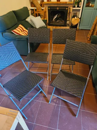 4 Sillas Ratan Marrón y Aluminio Gris