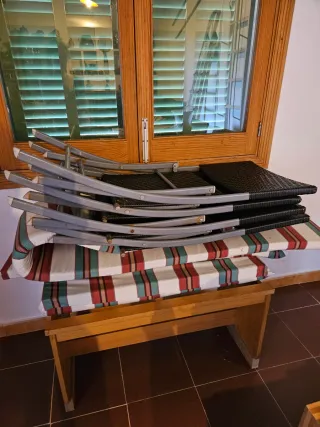 4 Sillas Ratan Marrón y Aluminio Gris