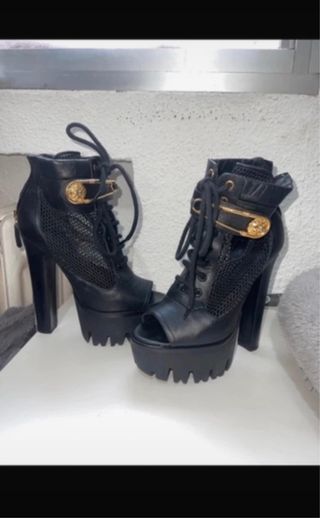 Botines versaceTacón Negro Plataforma Malla