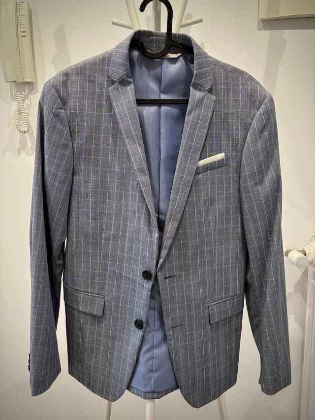 Blazer cuadros Zara azul y gris