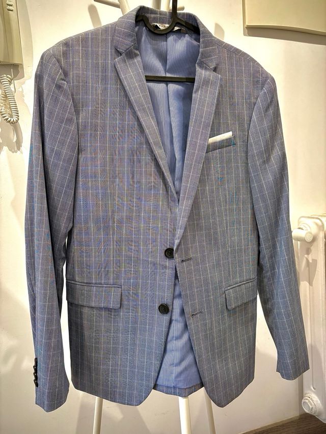Blazer cuadros Zara azul y gris