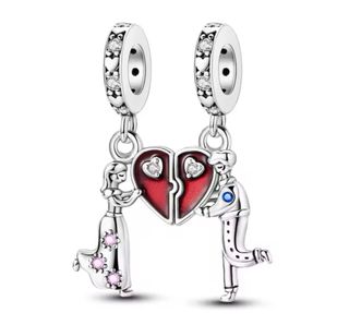 Charm pareja corazón pulsera Pandora collar plata