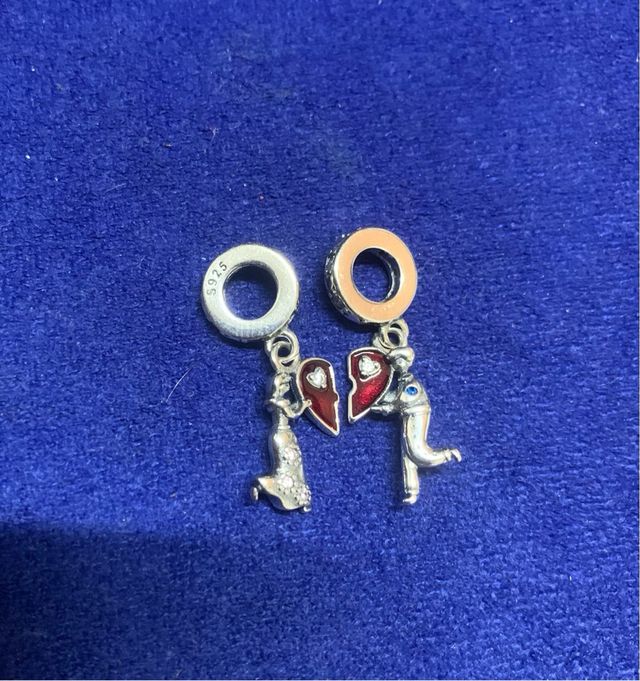 Charm pareja corazón pulsera Pandora collar plata