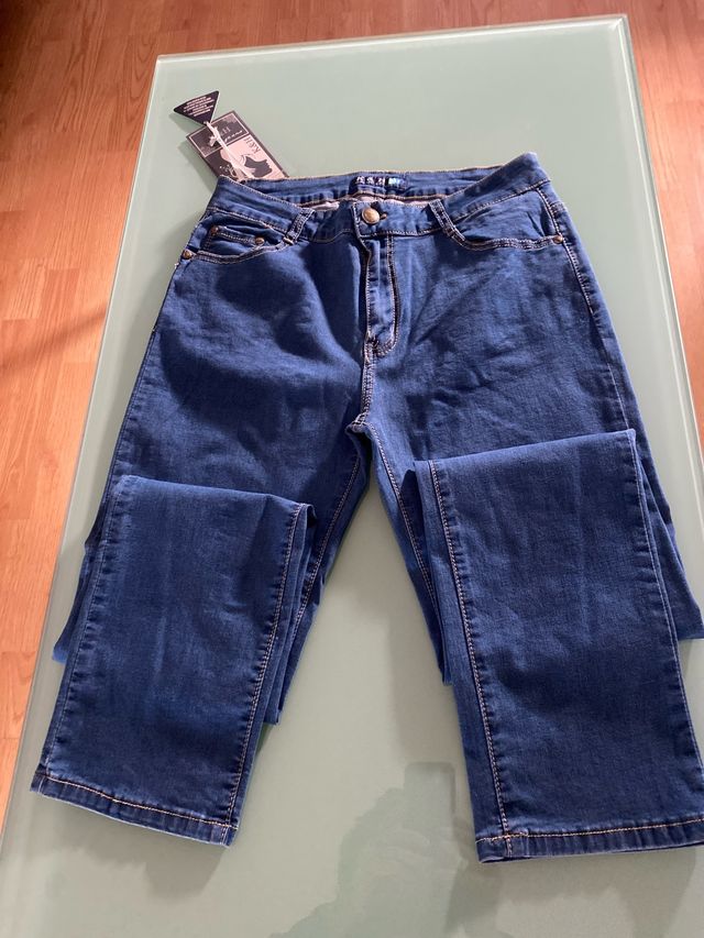Pantalón fino elástico vaquero recto mujer T44